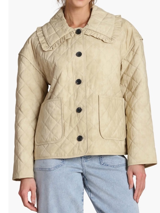 Avec Les Filles Jackets & Blazers - Avec Les Filles Quilted Ruffle-Collar Jacket in Light Cream